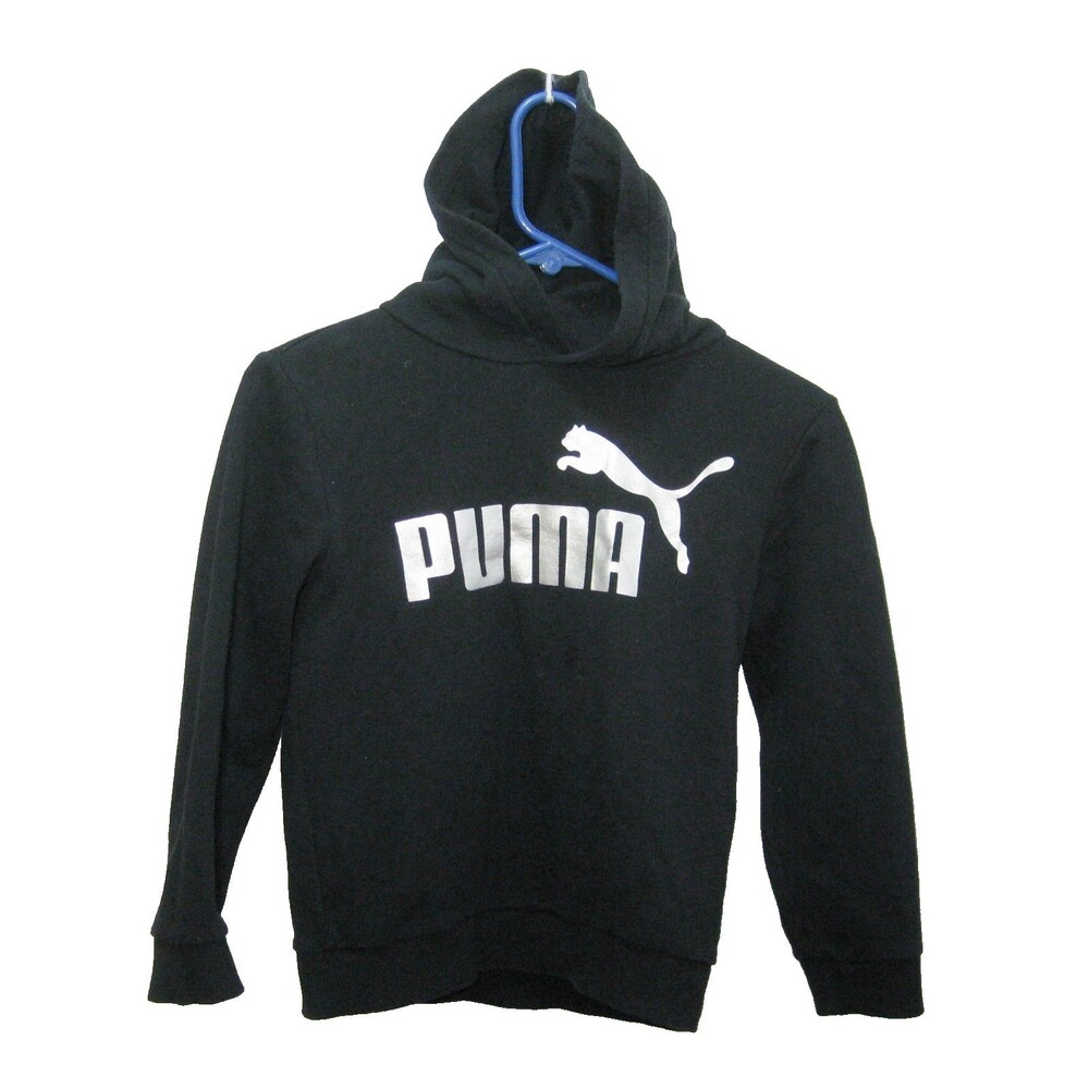 PUMA Hoodie Boys Size Small 7-8 Black Athletic Logo Hooded Sweatshirt Cotton Top
